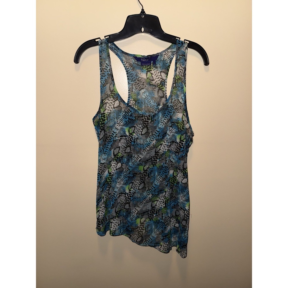Sheer Tank Top Racerback Animal Print Blue Black Miley Cyrus Size Large